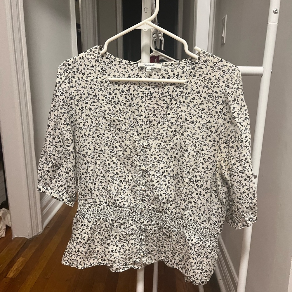 Madewell Cotton Floral Smocked Waist Top